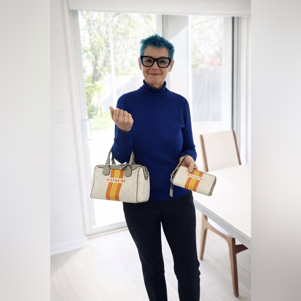 Coach Varsity Stripe Mini Bennett Satchel & Wristlet Cream Orange Yellow F38401 - Picture 3 of 17